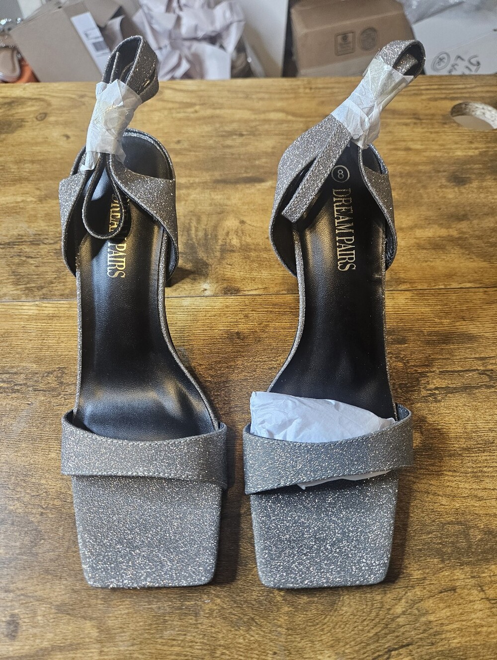 Dream Pairs Women US 8 Square Toe Ankle Strap Silver Stiletto Sandals NEW In Box